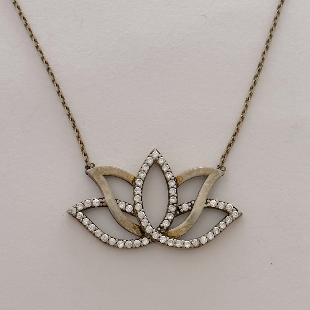 925 Silver lotus cz necklace yellow gold plated
